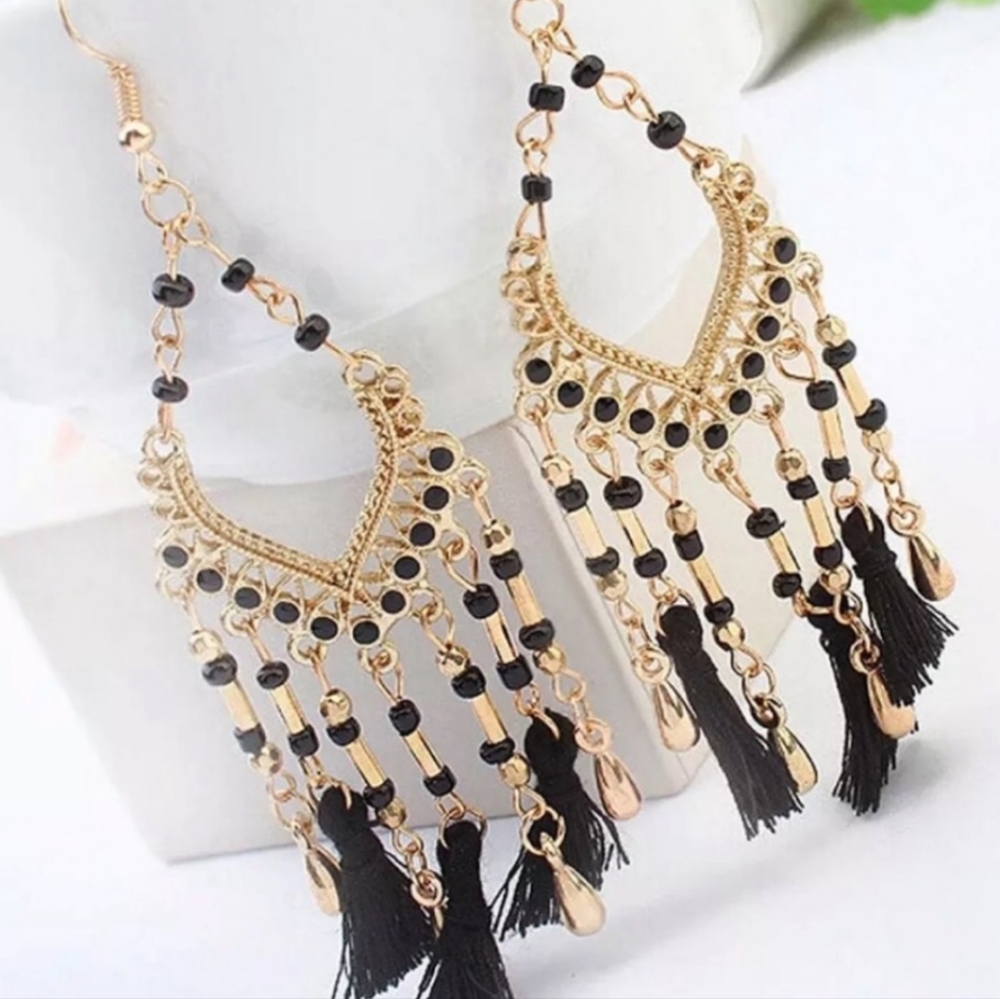 Bohemian beaded tassel earrings